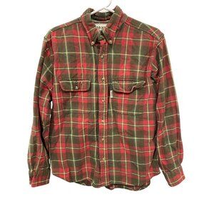 McAlister Plaid Button Front Shirt Size Large Long Sleeve Brown Red Western Farm